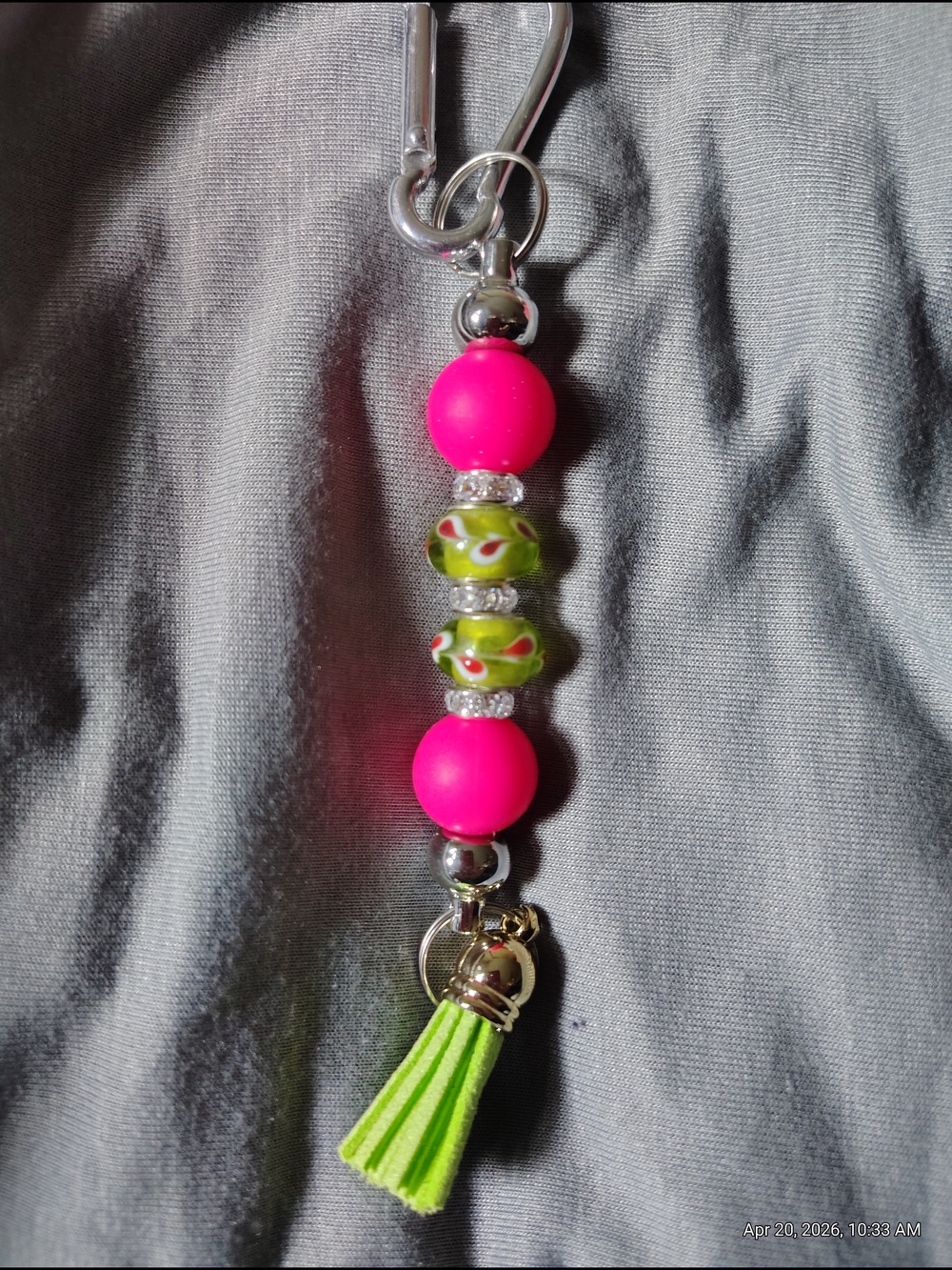 Neon Pink & Lime Tassel Bead Keychain